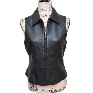 CROFT BARROW Black Genuine Lambskin Leather Zip Up Vest SIZE S MSRP $150